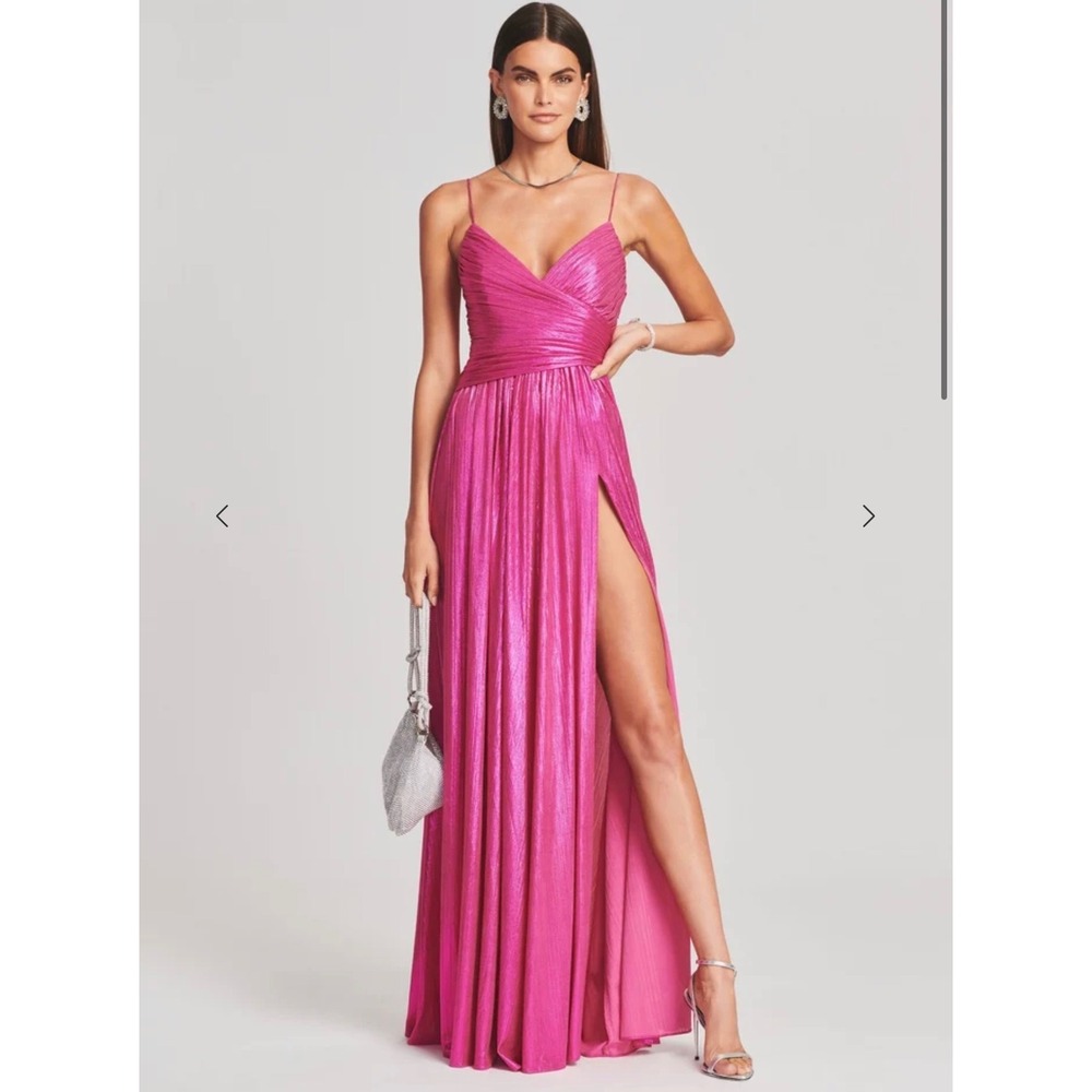 Retrofete Metallic Pink Formal Party Wedding Guest Dress High Slit Size M